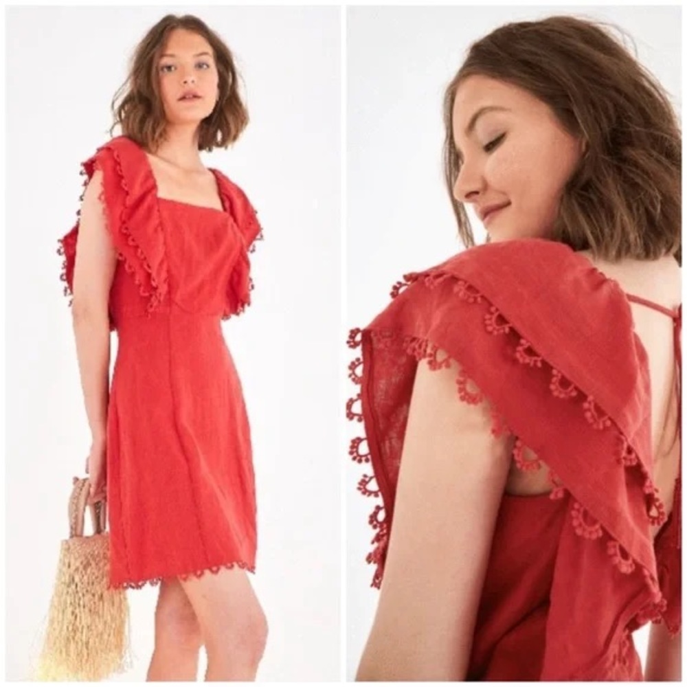 FARM Rio Anthropologie Cherry Red Linen Mini Dress (D1)
